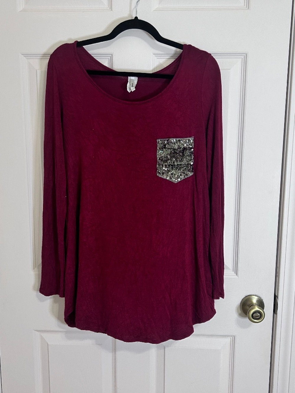 Maroon Tunic Top with Silver Sequin Pocket Size M